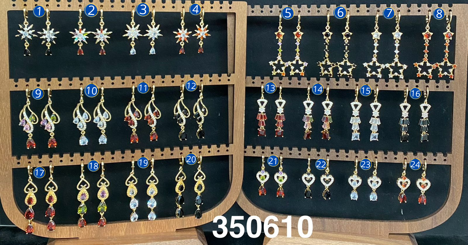 Aretes Largos con piedras M7 Oro Laminado 04/03/26