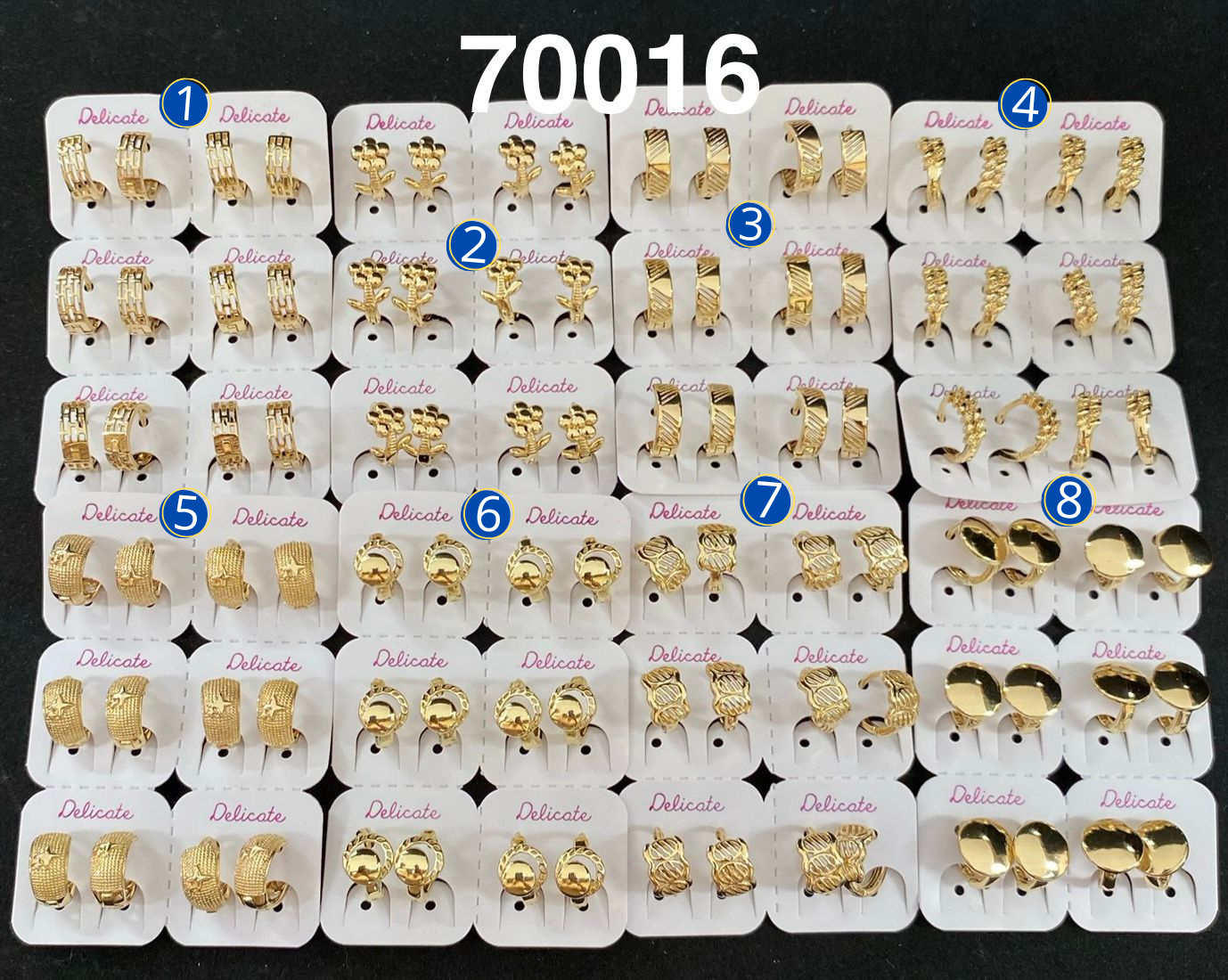 Paquete de 6 pares de aretes Dorados M12 Oro Laminado