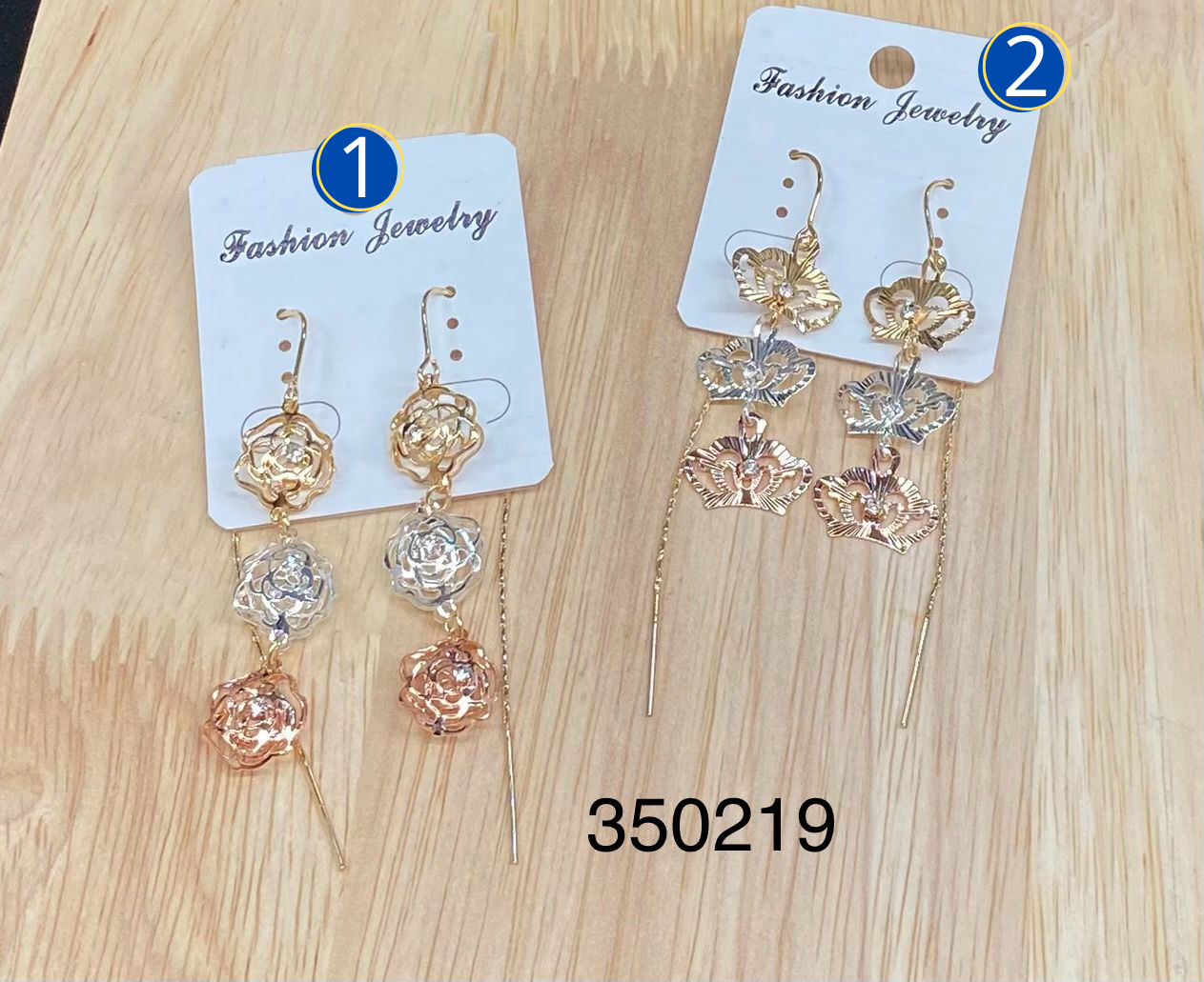 Aretes Largos de tres colores Oro Laminado