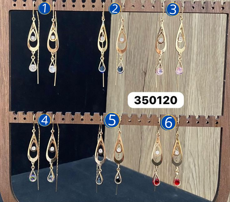 Aretes Largos Dorados con Piedras M5 Oro Laminado