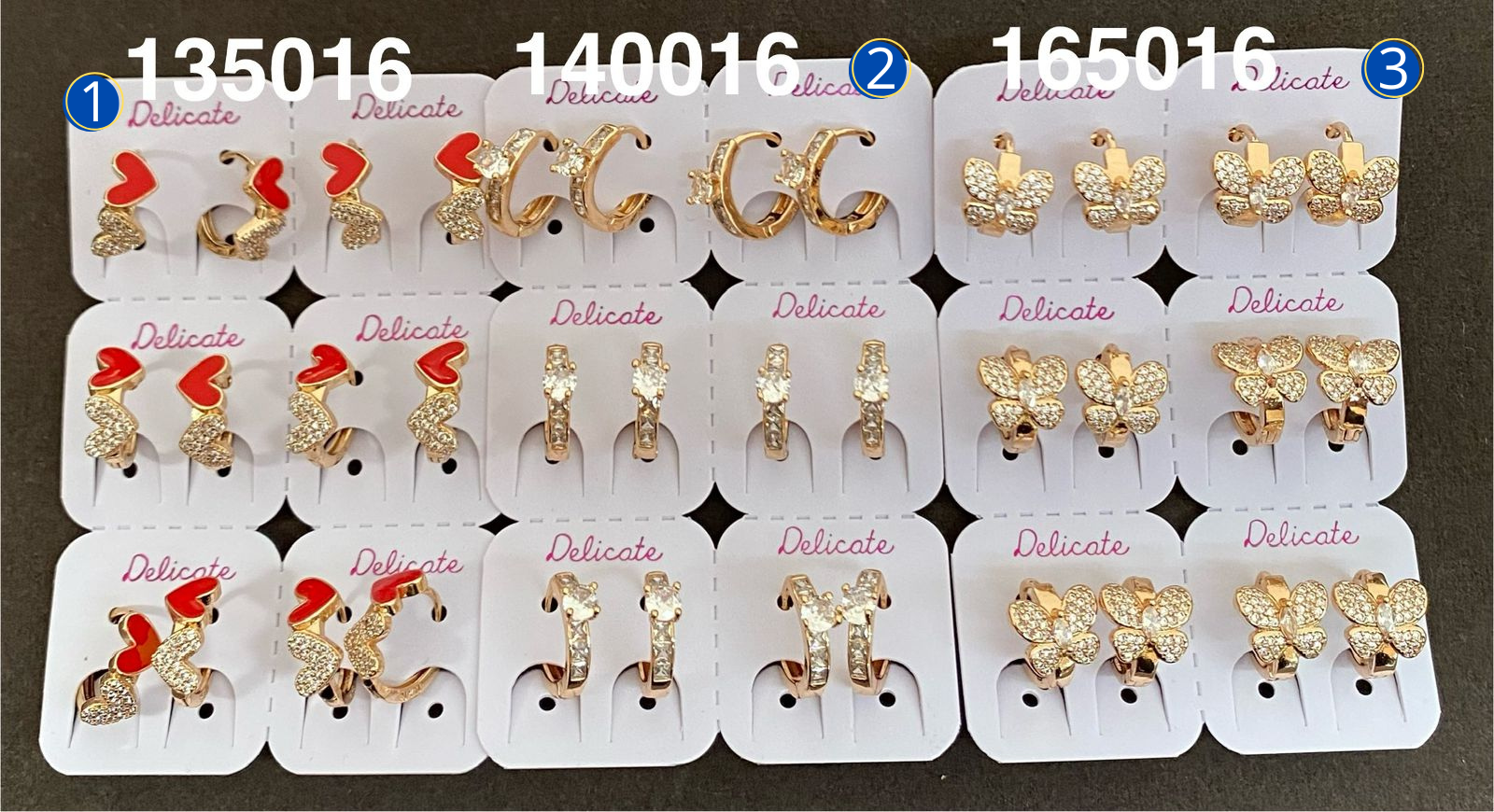 Paquete de 6 pares de Aretes Dorados M7 Oro Laminado 02/03/26