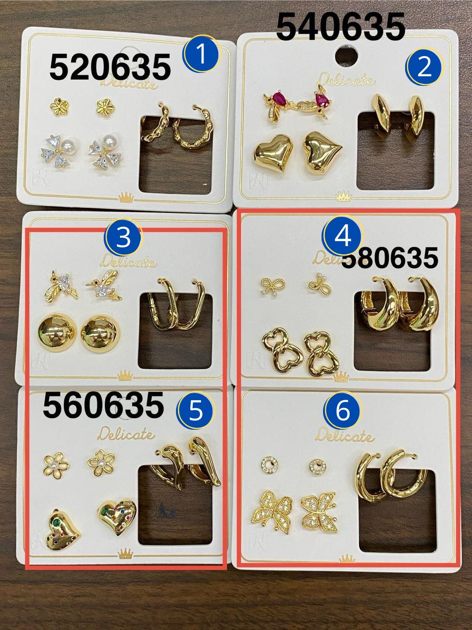 Paquetes de 3 Aretes Dorados M5 Oro Laminado