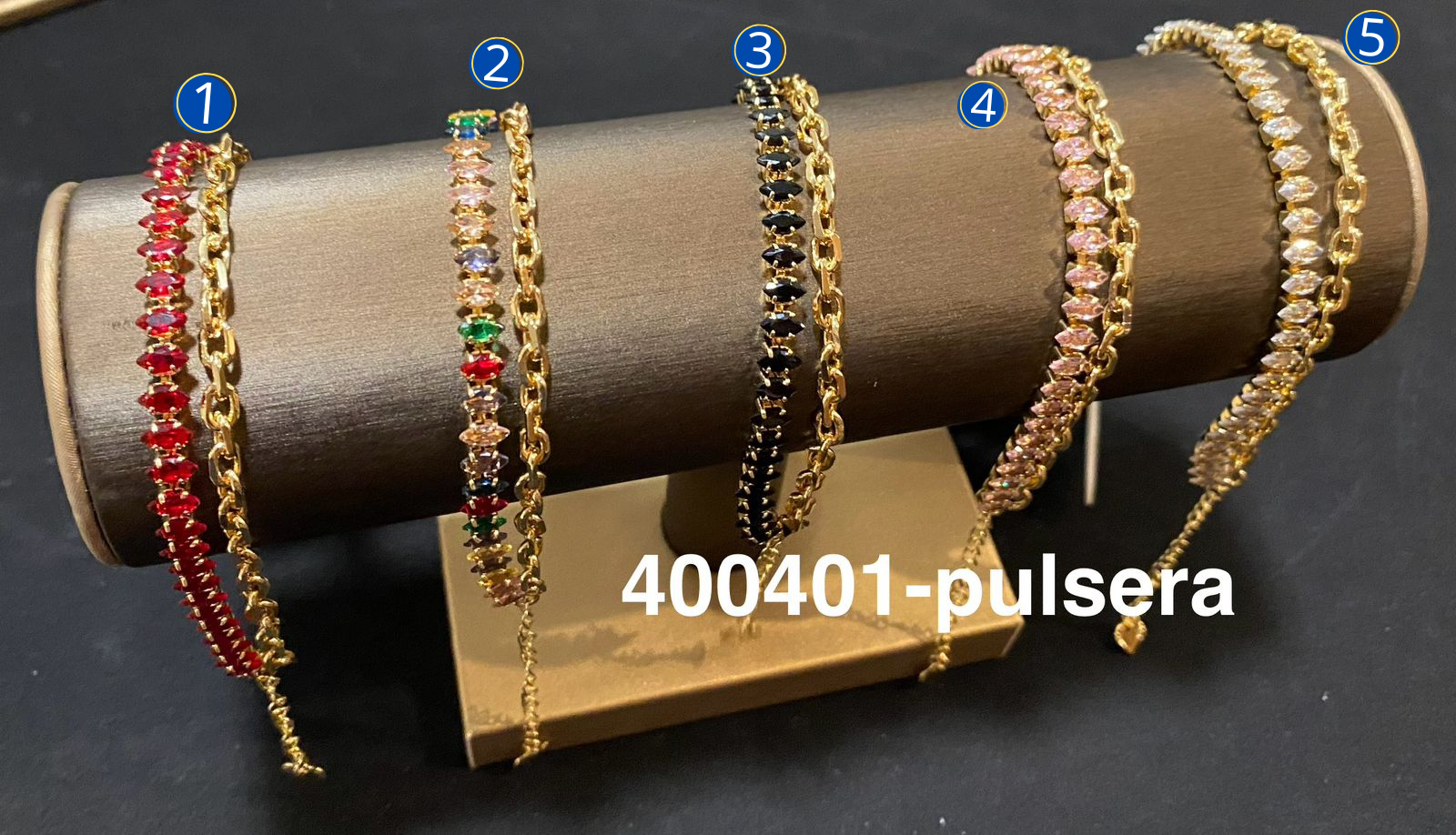 Pulsera Dorada con Piedras de Color M5 Oro Laminado