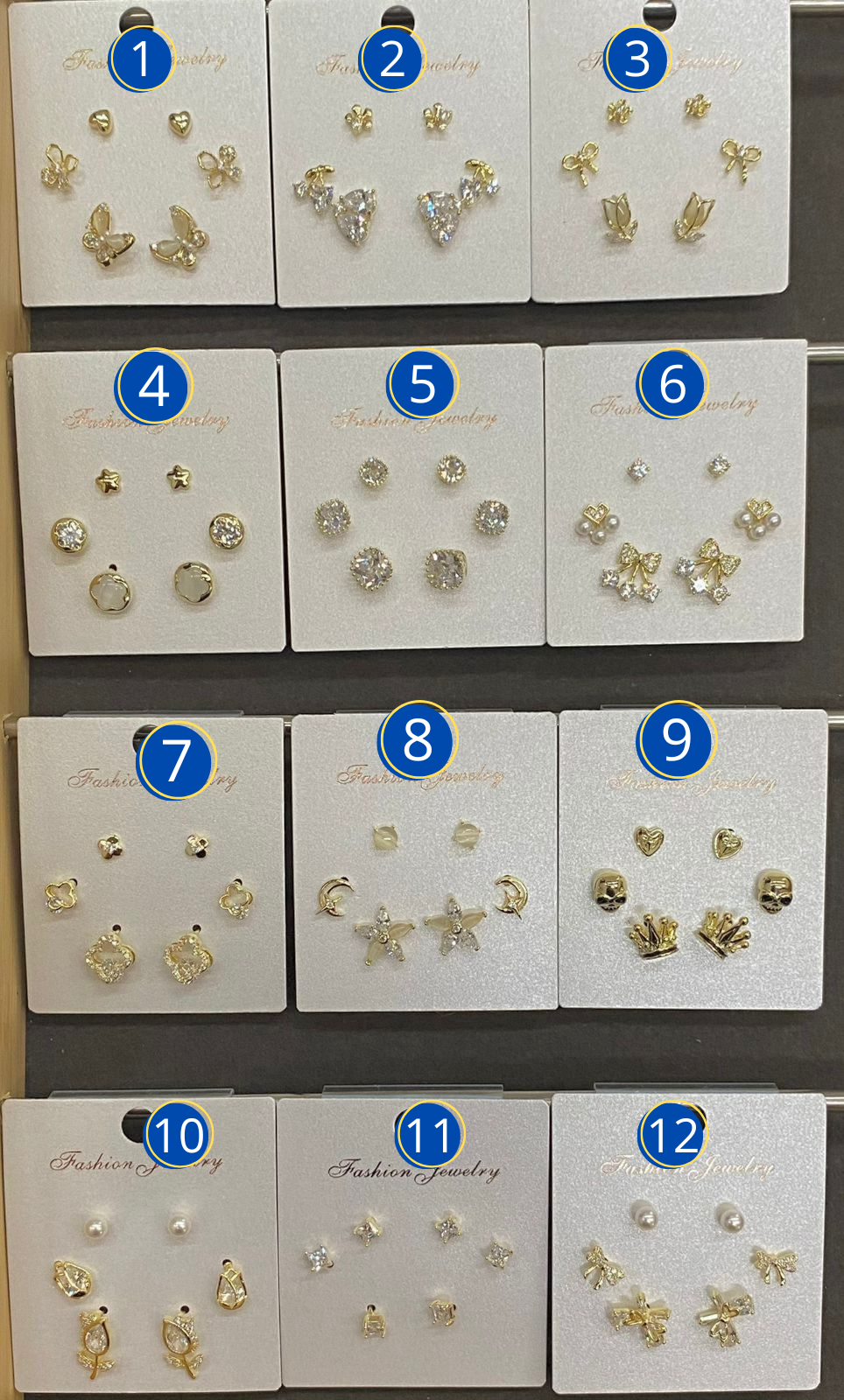 Paquetes de 3 Aretes Dorados con piedras M7 Oro Laminado