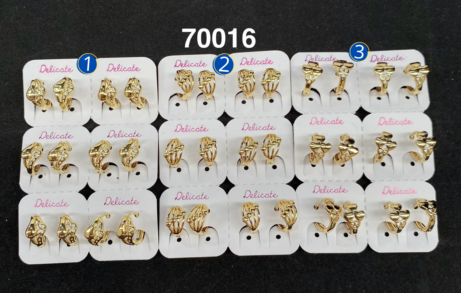 Paquete de 6 pares de aretes Dorados M16 Oro Laminado
