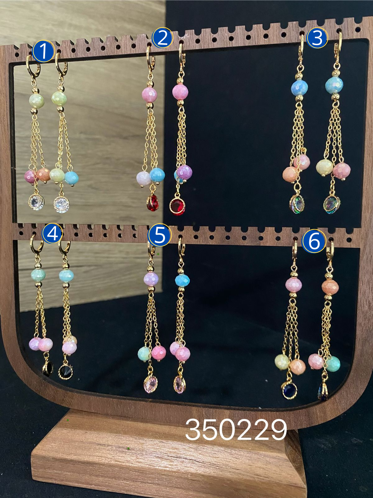 Aretes Largos Dorados de colores M4 Oro Laminado