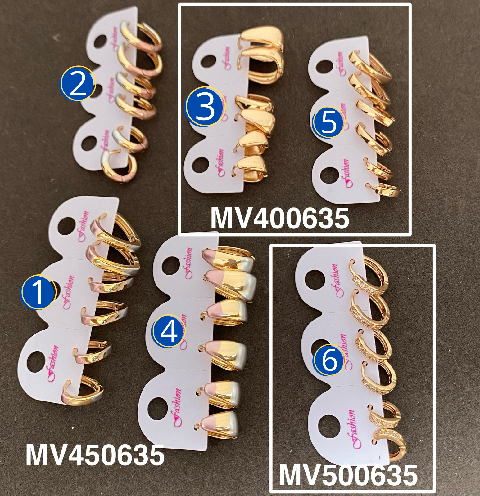 Paquete de 3 pares de Aretes Dorados M10 Oro Laminado 02/03/26