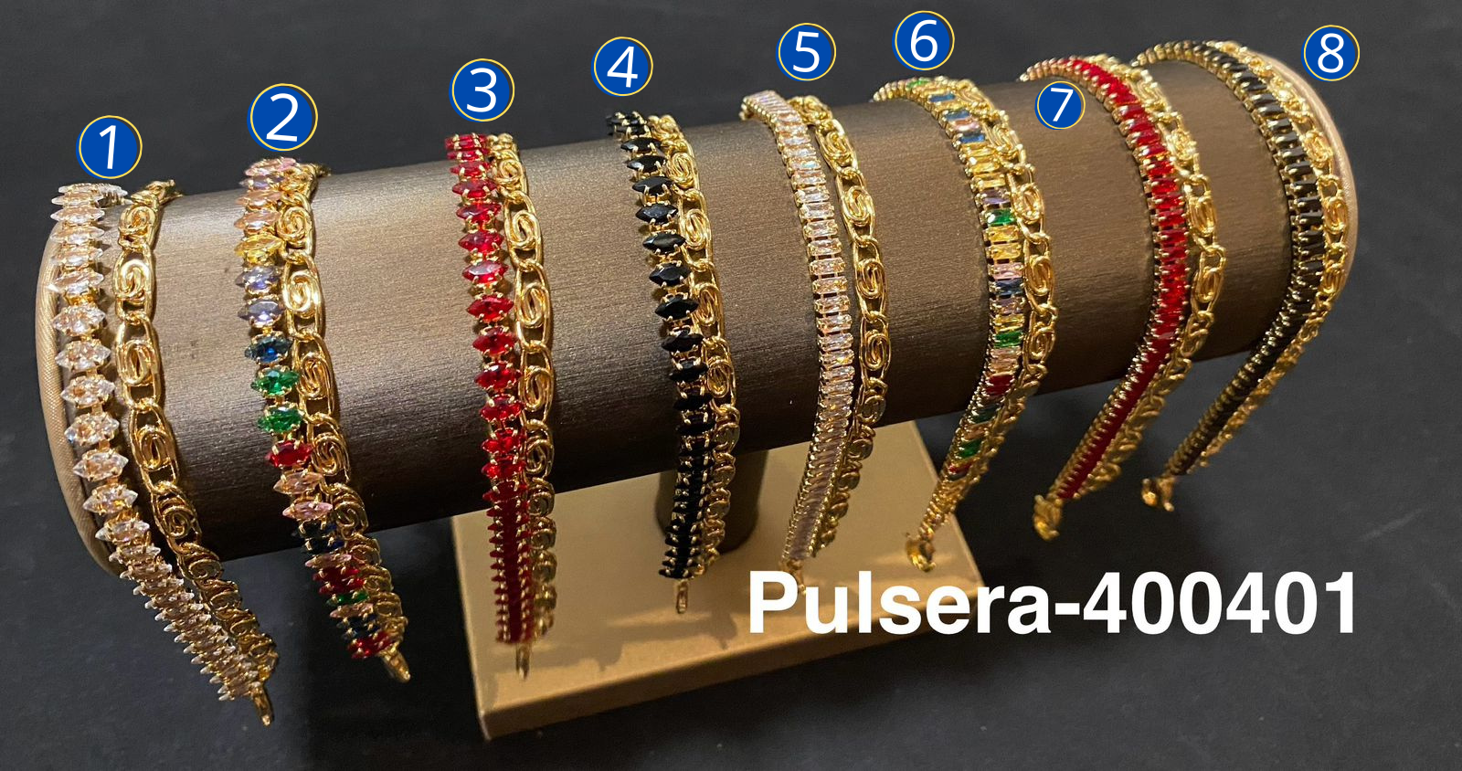 Pulsera Dorada con Piedras de Color M3 Oro Laminado