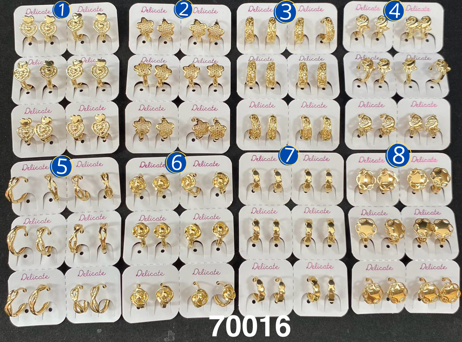 Paquete de 6 pares de Aretes Dorados M7 Oro Laminado