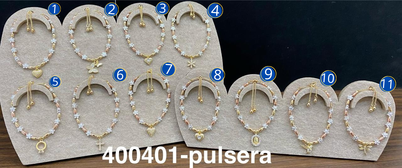 Pulsera de tres colores con Dije con M1 Oro Laminado