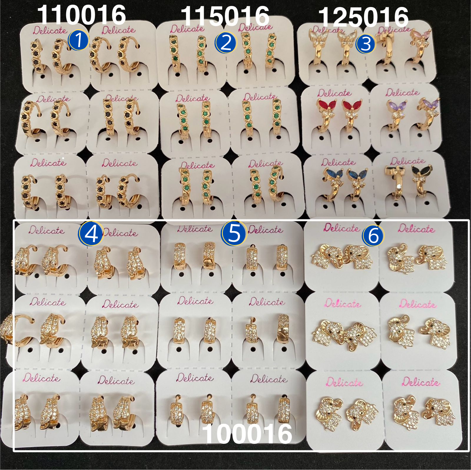 Paquete de 6 pares de aretes dorados M31 Oro Laminado