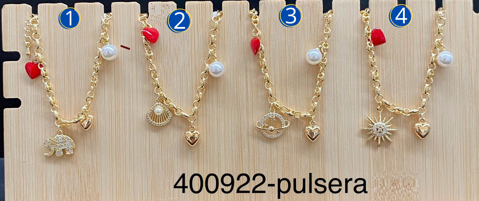 Pulseras Doradas con diferentes dijes M7 Oro Laminado