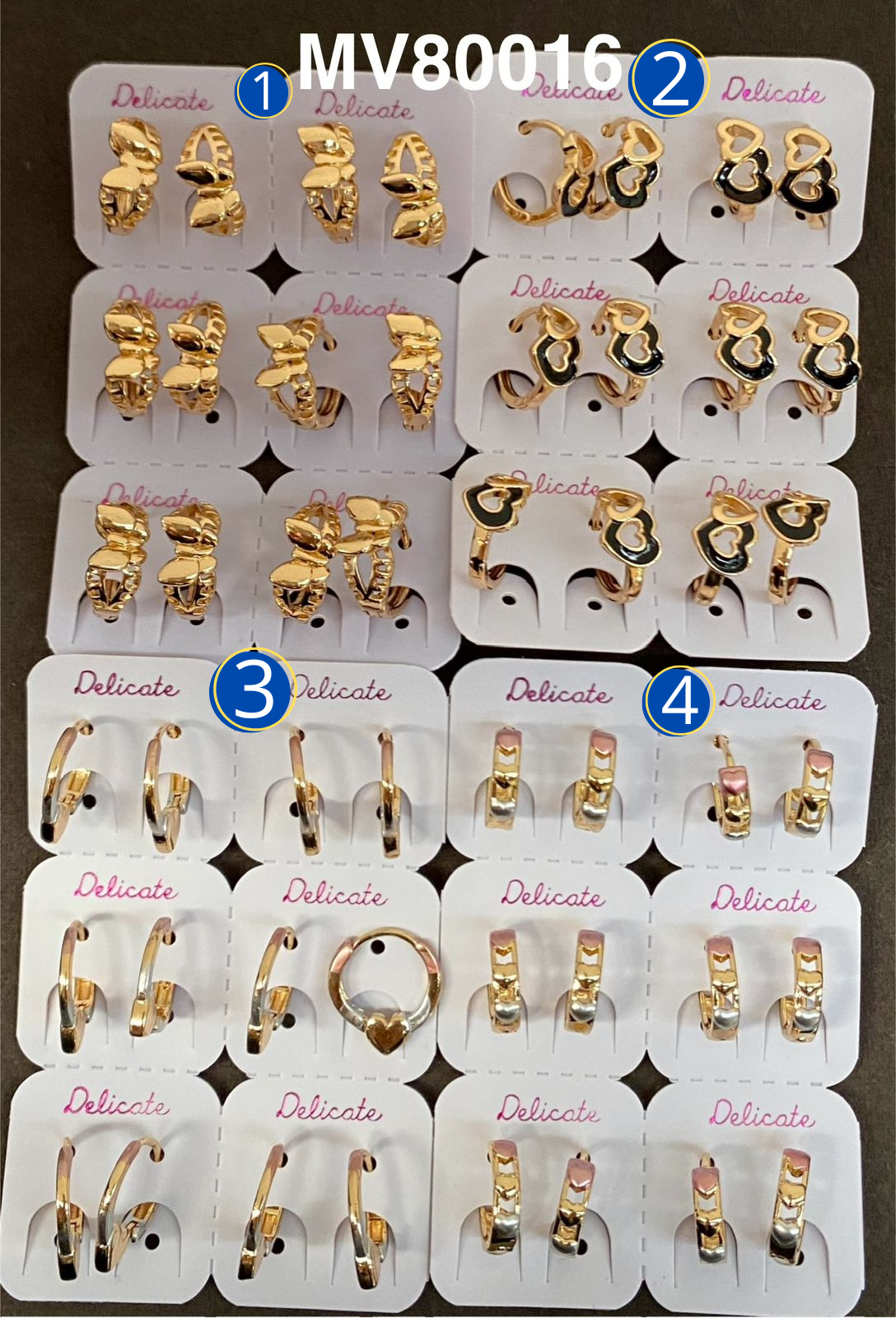 Paquete de 6 pares de Aretes Dorados M8 Oro Laminado 02/03/26