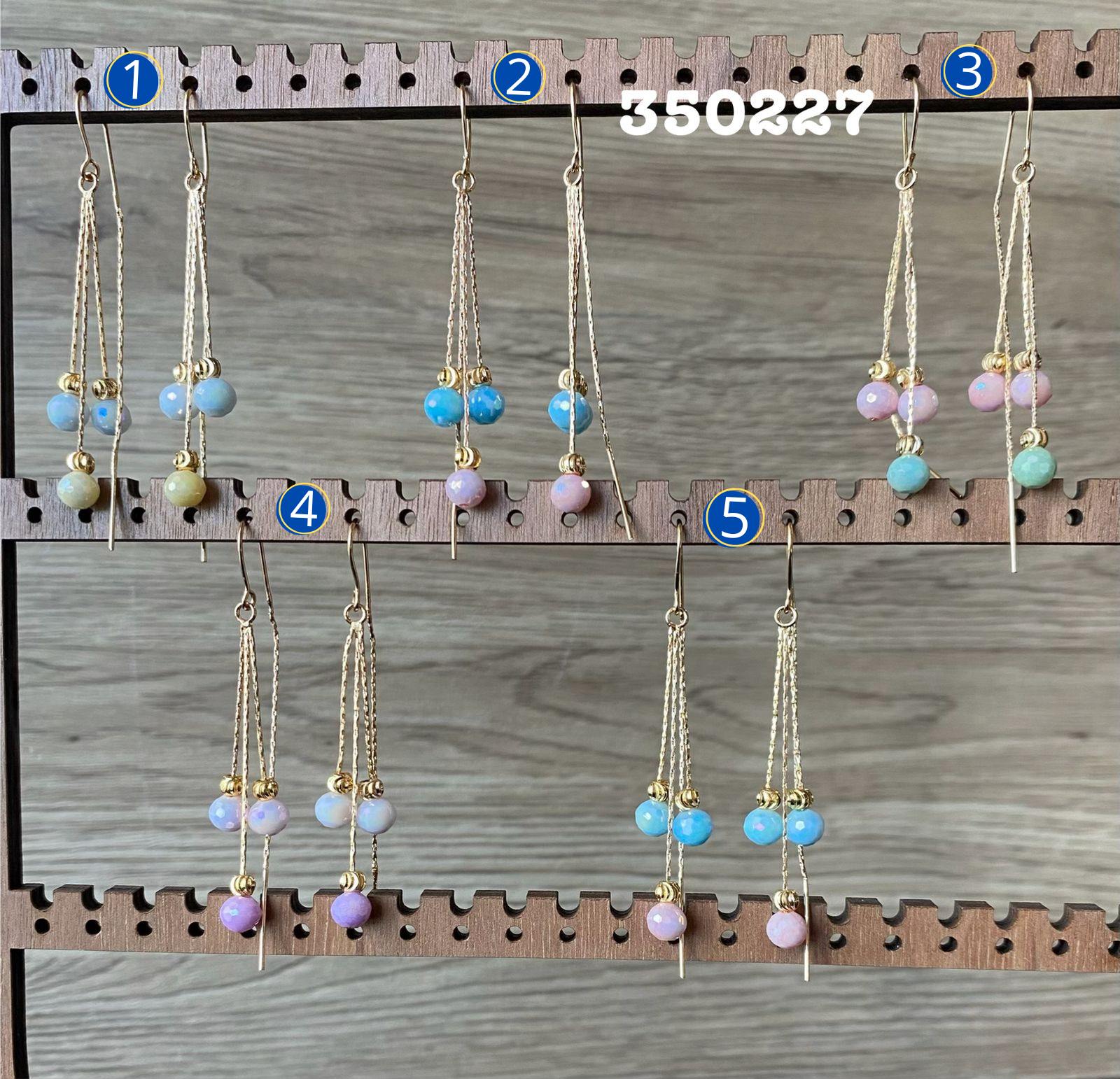 Aretes Largos Dorados de colores M3 Oro Laminado