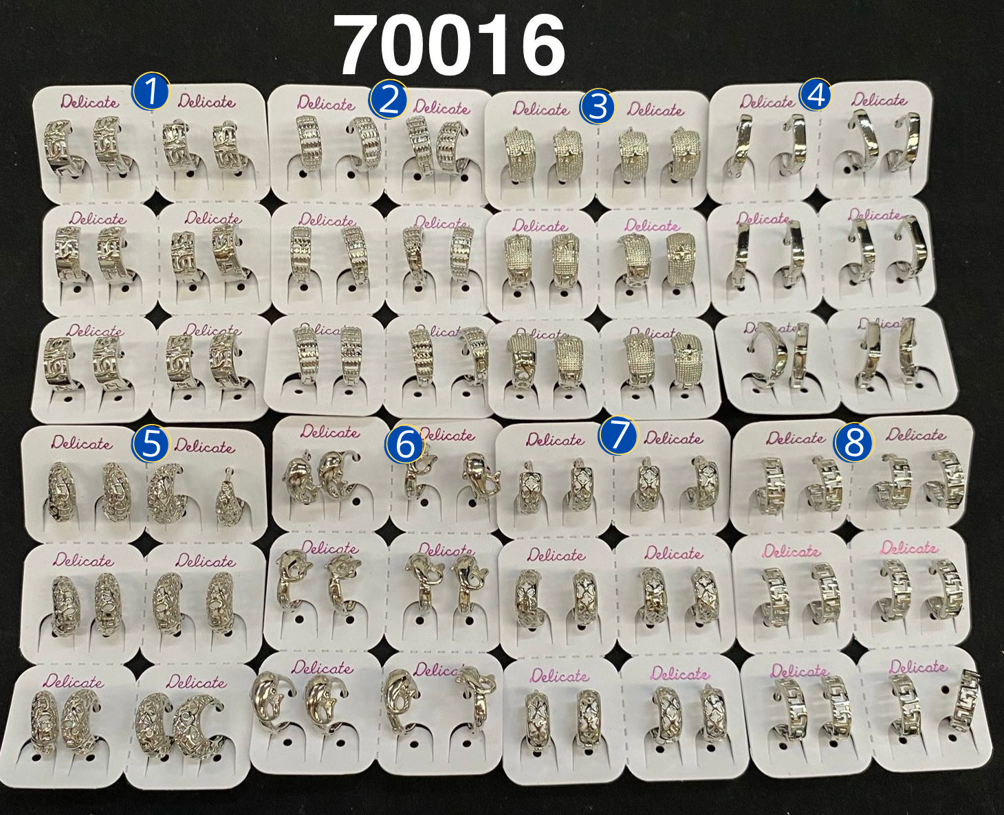 Paquete de 6 pares de aretes plateados M23 Oro Laminado