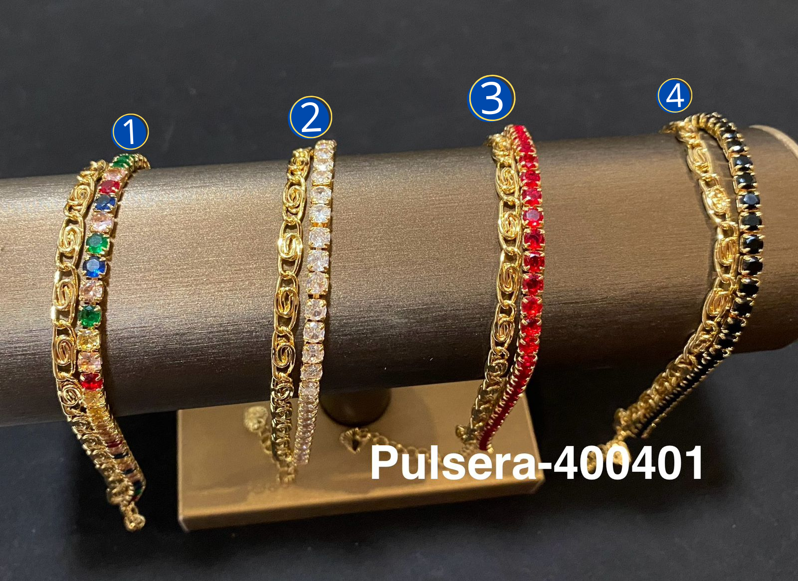 Pulsera Dorada con Piedras de Color M9 Oro Laminado