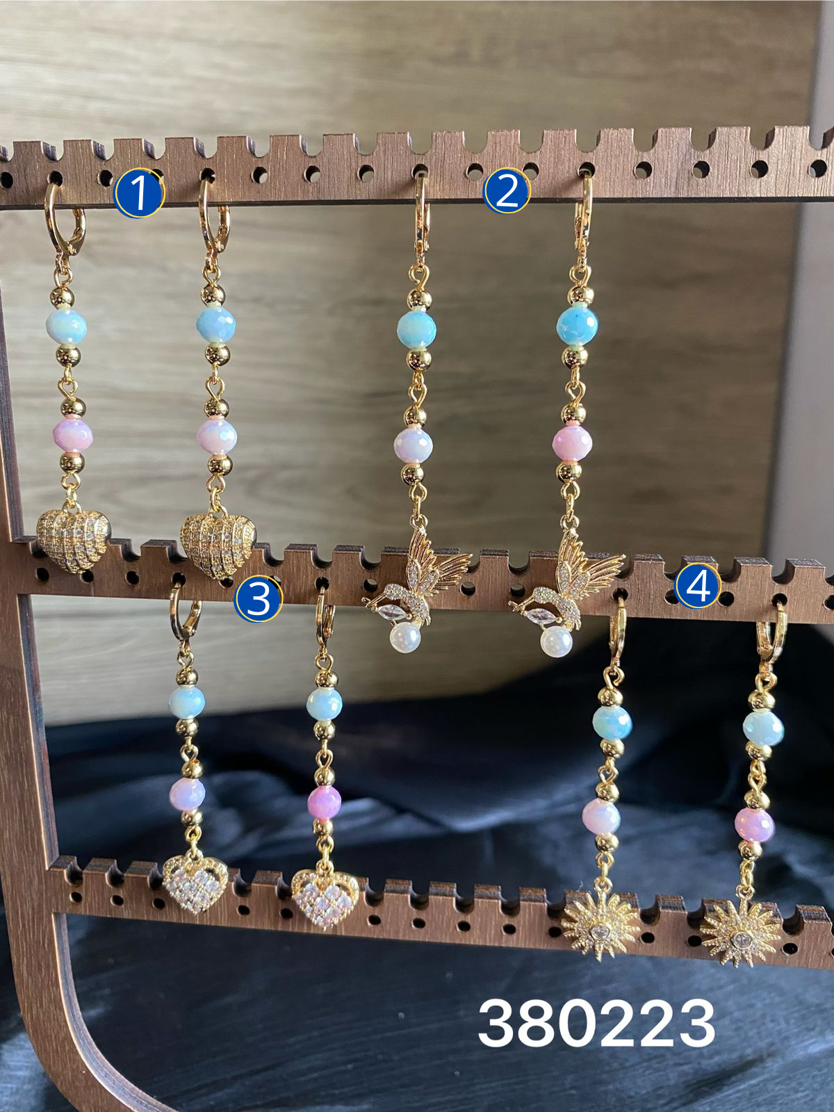 Aretes Largos Dorados de colores M6 Oro Laminado