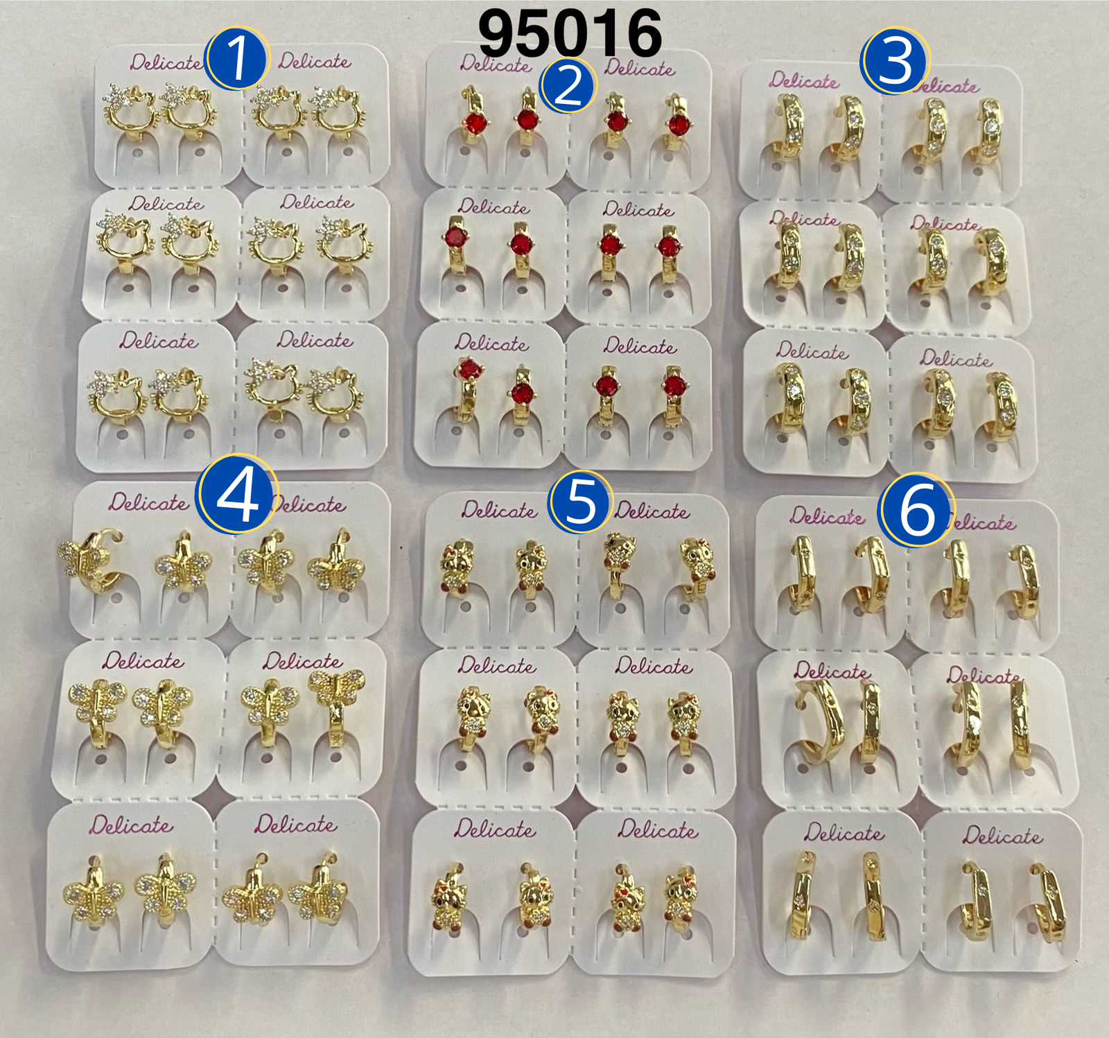 Paquete de 6 pares de Aretes Dorados M1 Oro Laminado