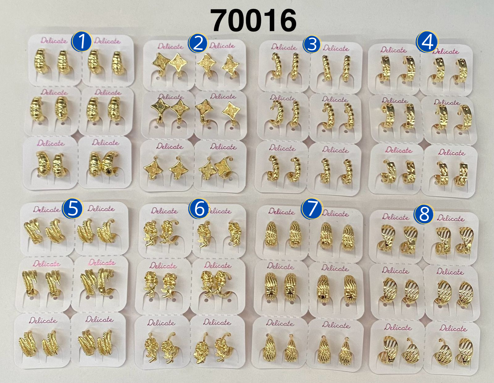 Paquete de 6 pares de Aretes Dorados M37 Oro Laminado