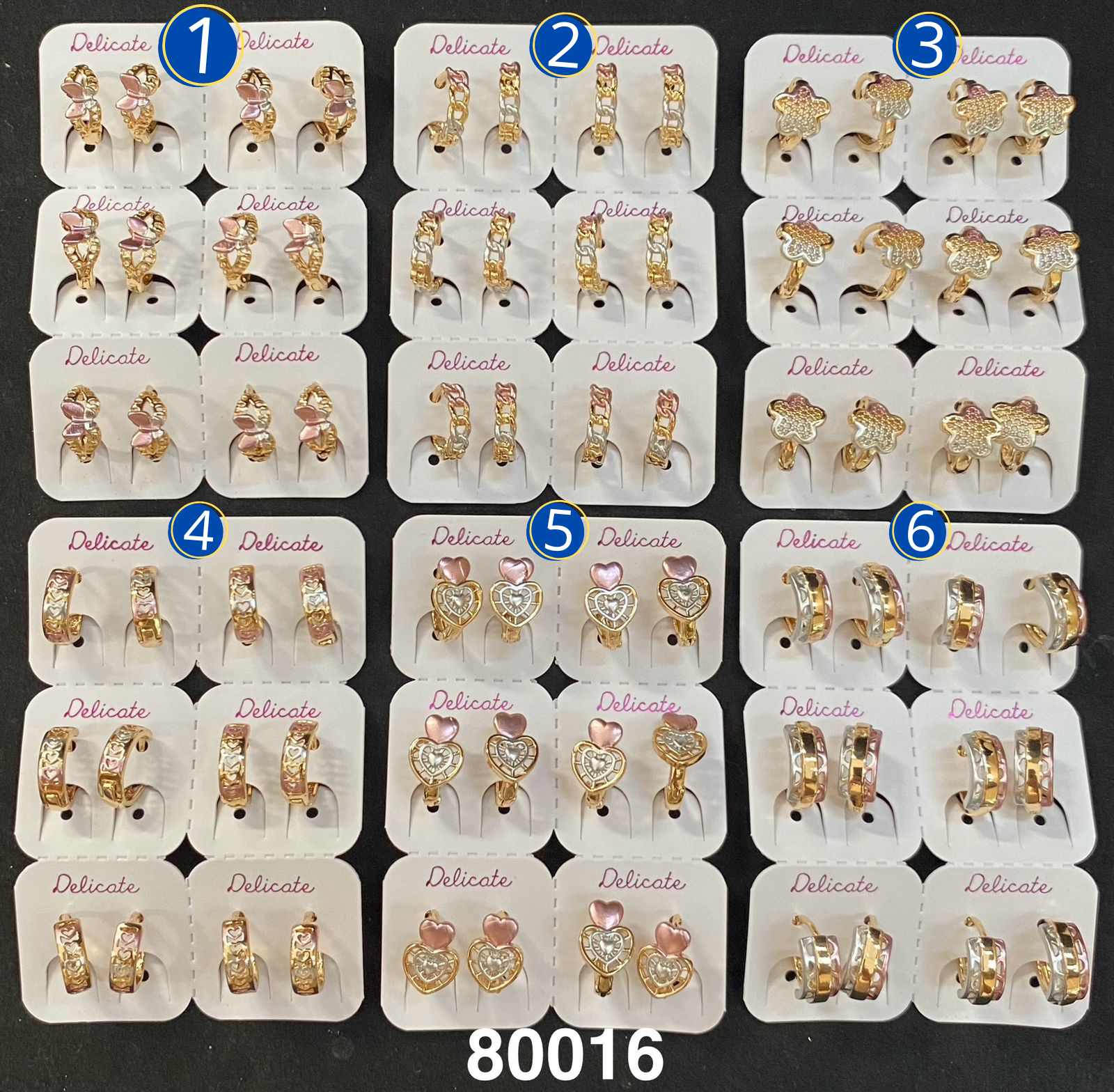 Paquete de 6 pares de Aretes Dorados M9 Oro Laminado