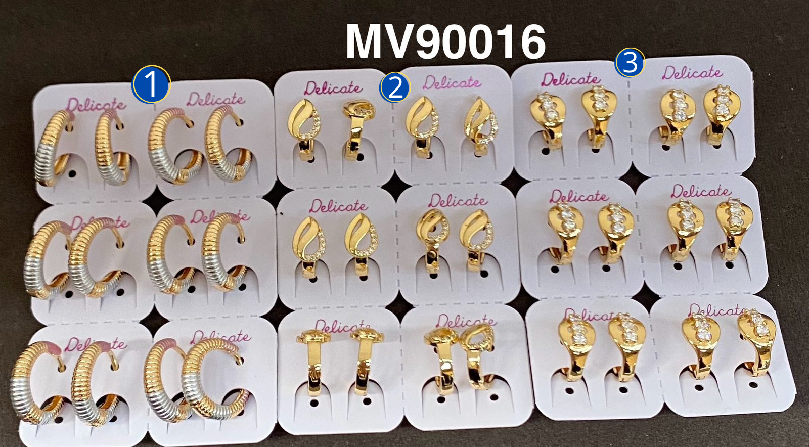 Paquete de 6 pares de Aretes Dorados M9 Oro Laminado 02/03/26