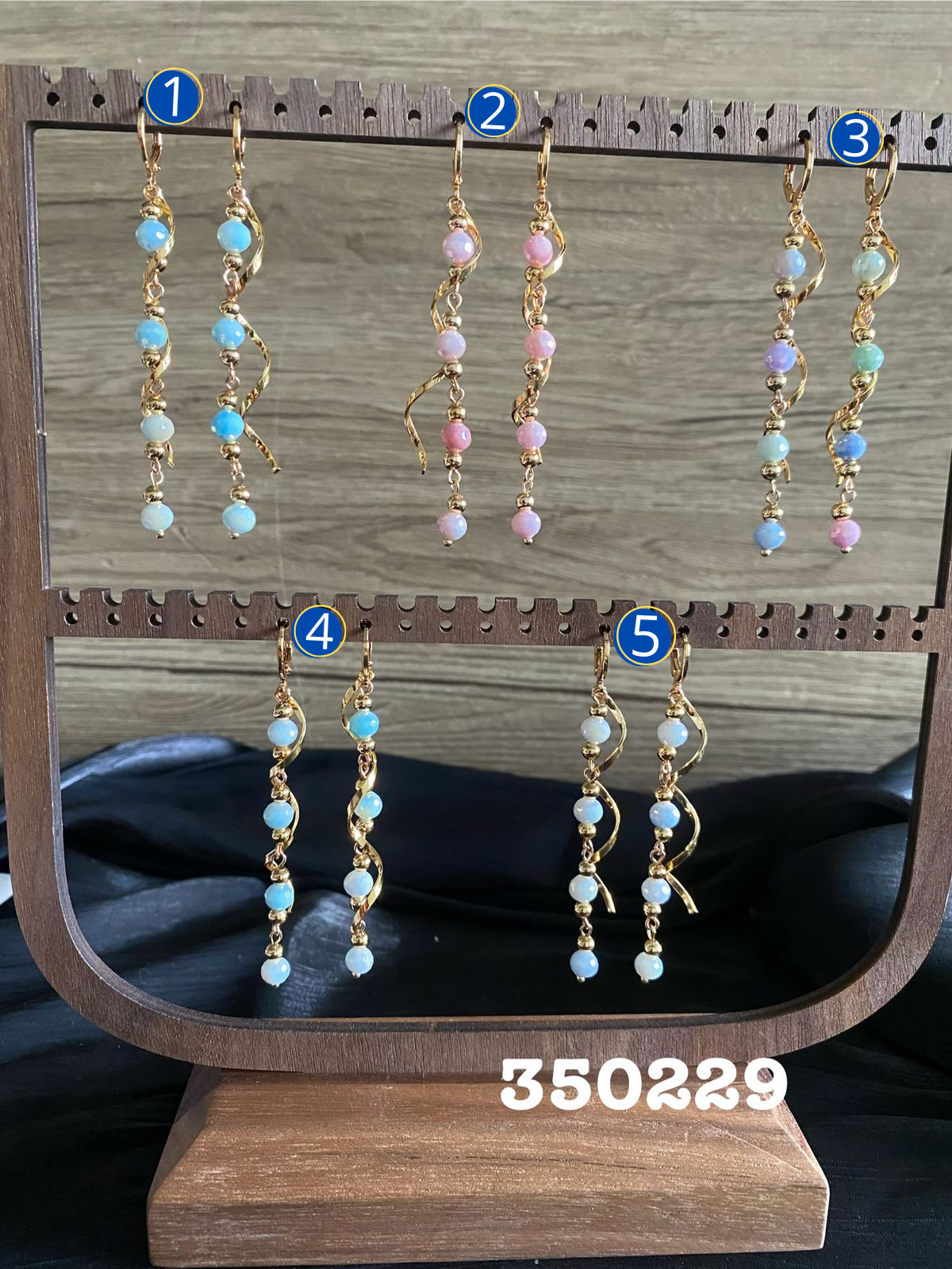 Aretes Largos Dorados de colores M5 Oro Laminado