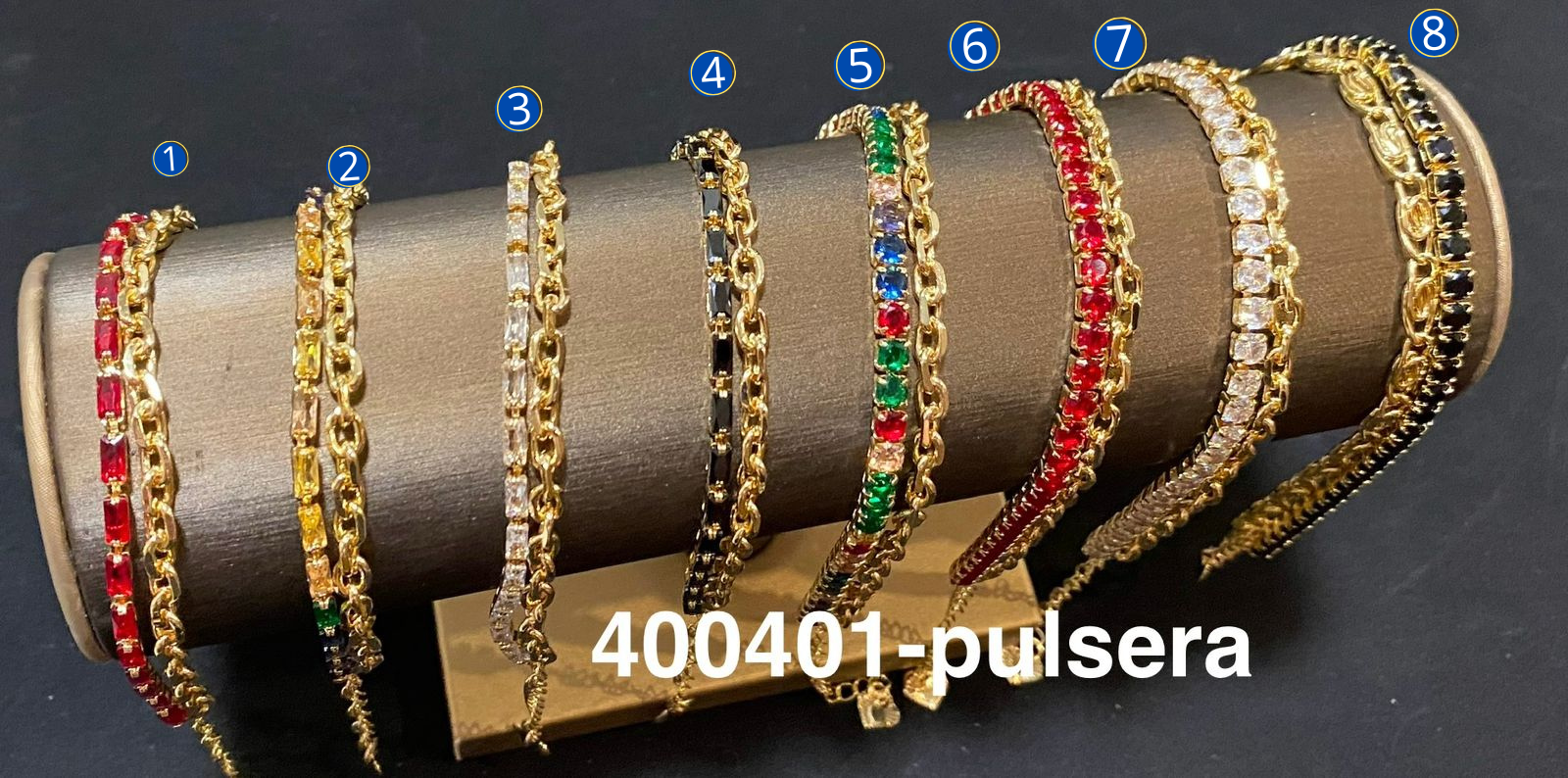 Pulsera Dorada con Piedras de Color M1 Oro Laminado