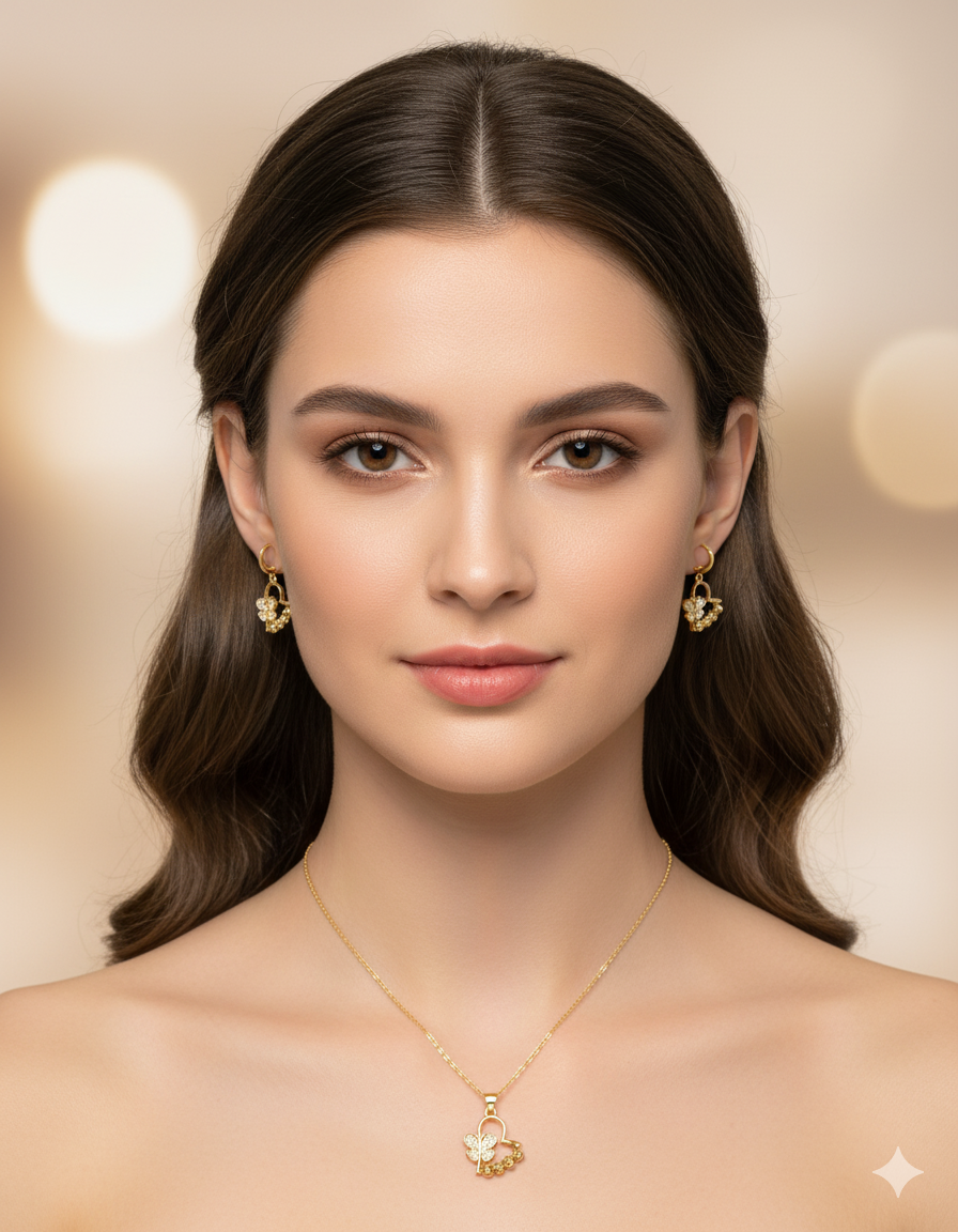 Conjunto dorado de Corazon y Mariposa M29 Oro Laminado