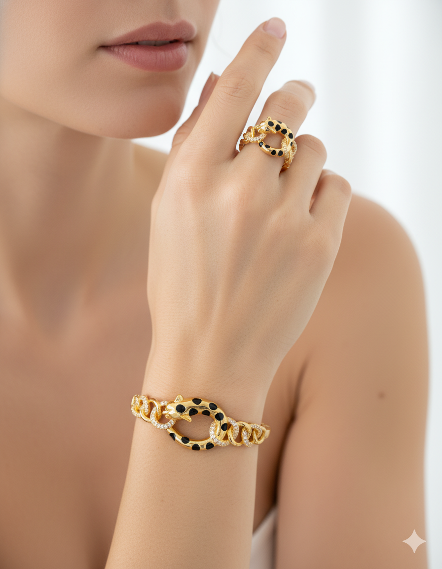 Conjunto Dorado De Brazalete y Anillo M12 Oro Laminado