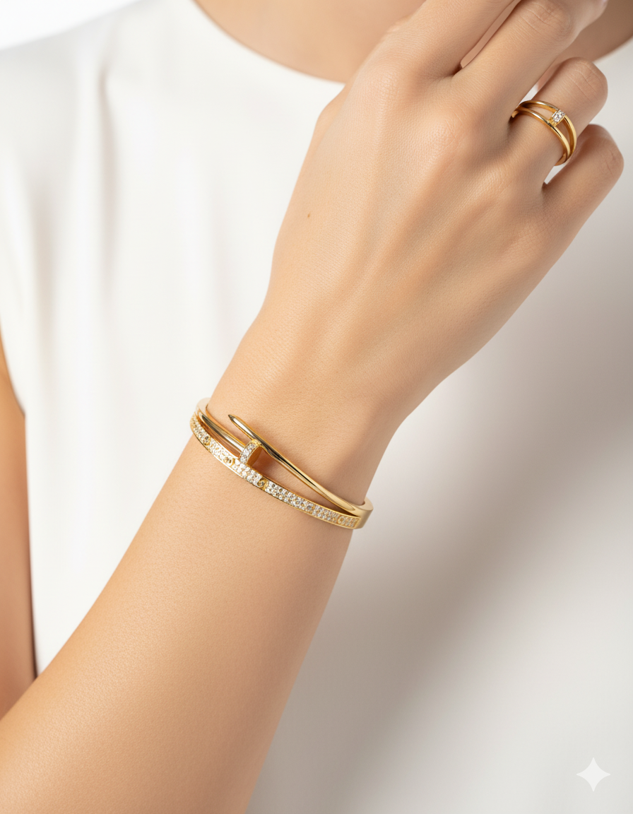 Conjunto Dorado De Brazalete y Anillo M14 Oro Laminado