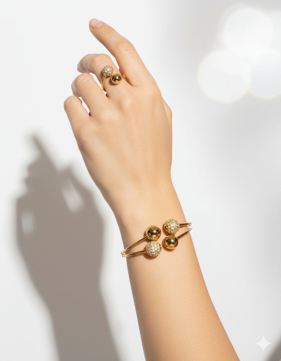 Conjunto Dorado De Brazalete y Anillo M16 Oro Laminado