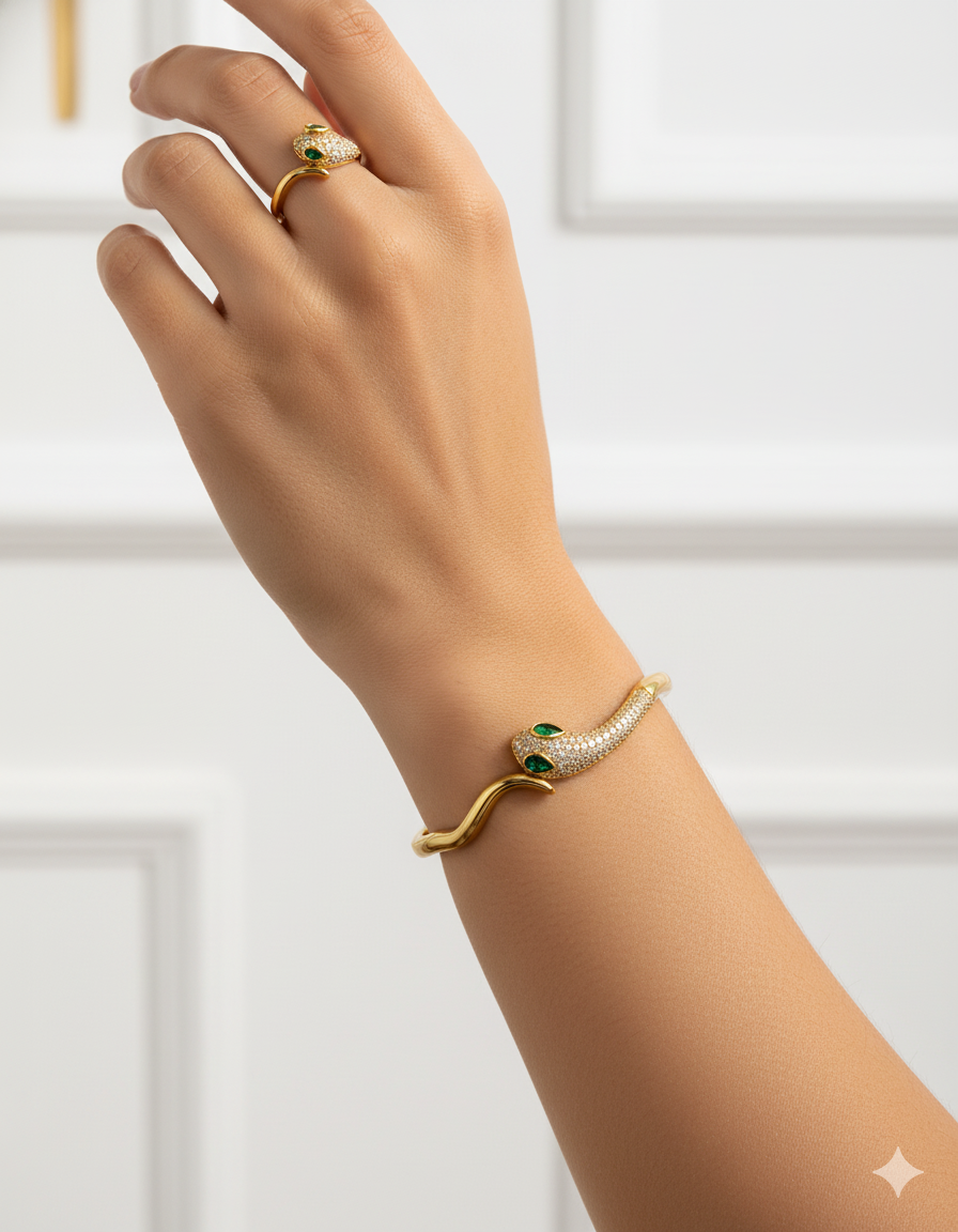 Conjunto Dorado De Brazalete y Anillo M17 Oro Laminado