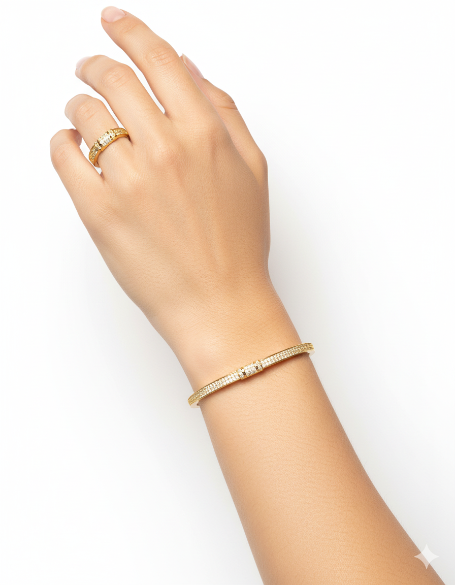 Conjunto Dorado De Brazalete y Anillo M23 Oro Laminado