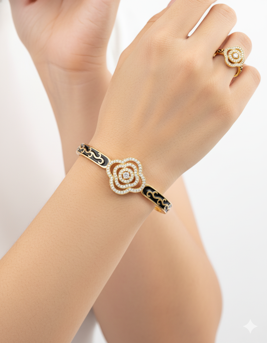 Conjunto Dorado De Brazalete y Anillo M24 Oro Laminado