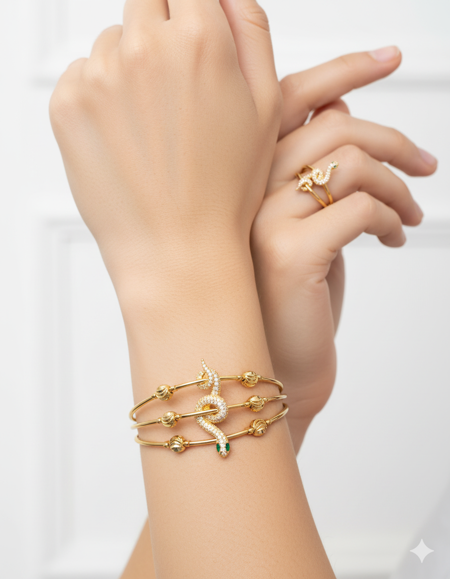 Conjunto Doradoo De Brazalete y Anillo M26 Oro Laminado