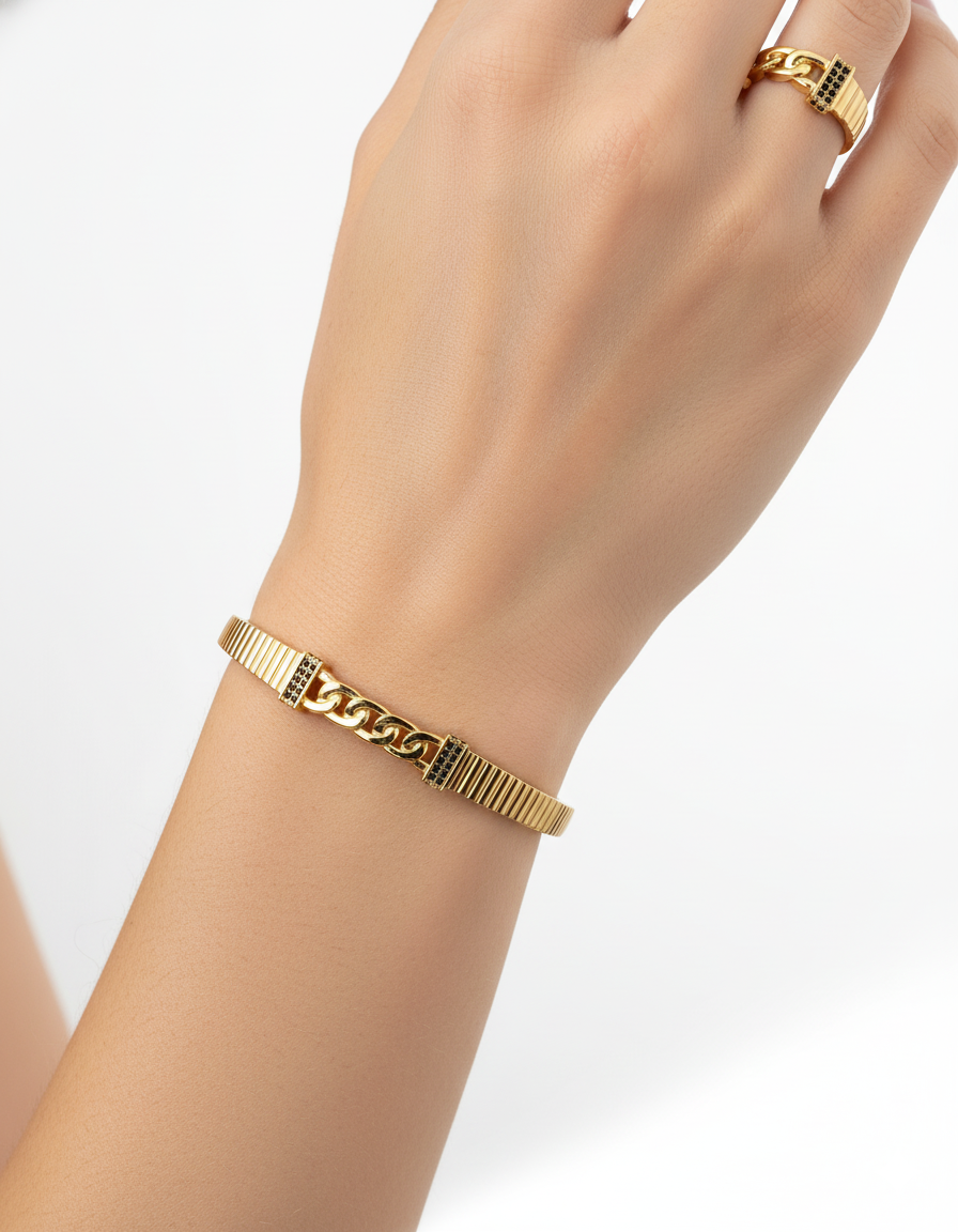 Conjunto Dorado De Brazalete y Anillo M1 Oro Laminado