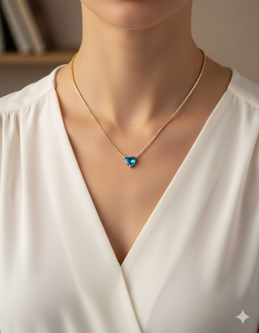 Collar con dije corazon de colores Oro Laminado