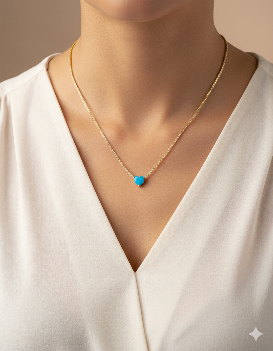 Collar con dije corazon de colores Oro Laminado