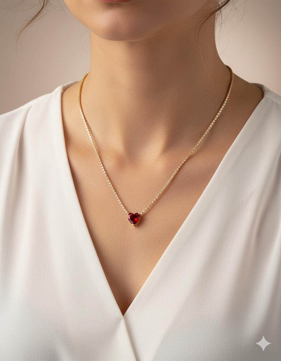 Collar con dije corazon de colores Oro Laminado