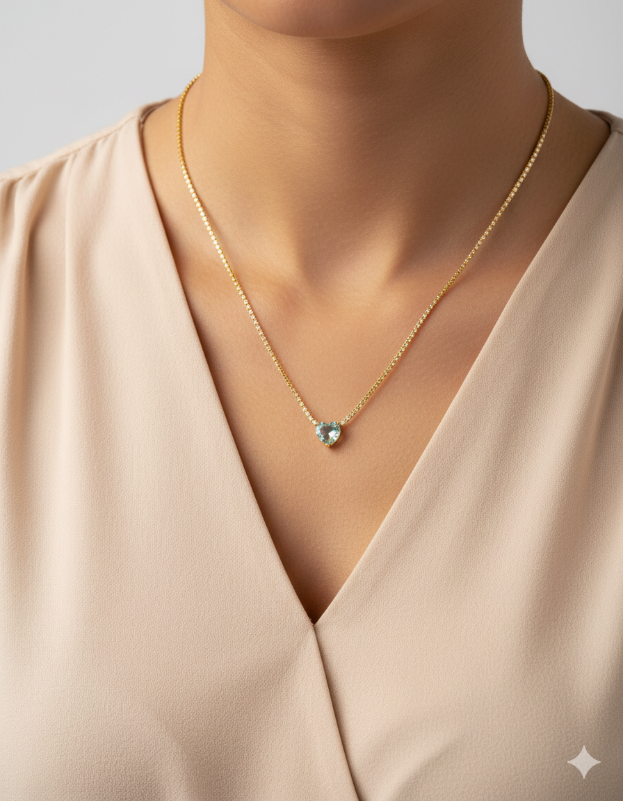 Collar con dije corazon de colores Oro Laminado