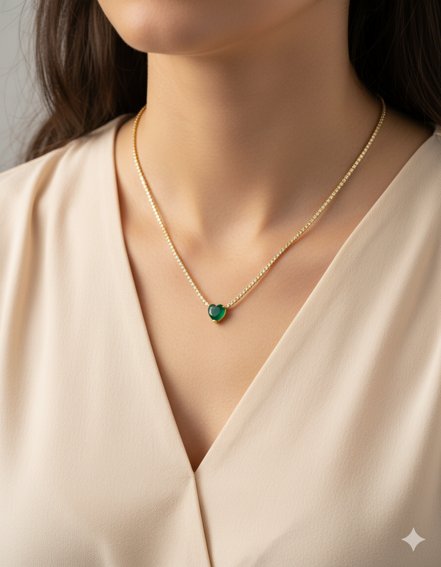 Collar con dije corazon de colores Oro Laminado