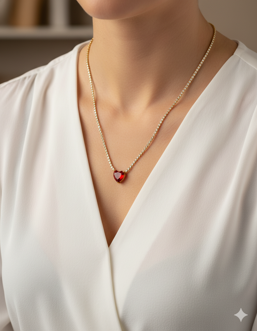 Collar con dije corazon de colores Oro Laminado