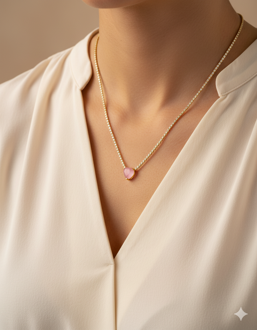 Collar con dije corazon de colores Oro Laminado