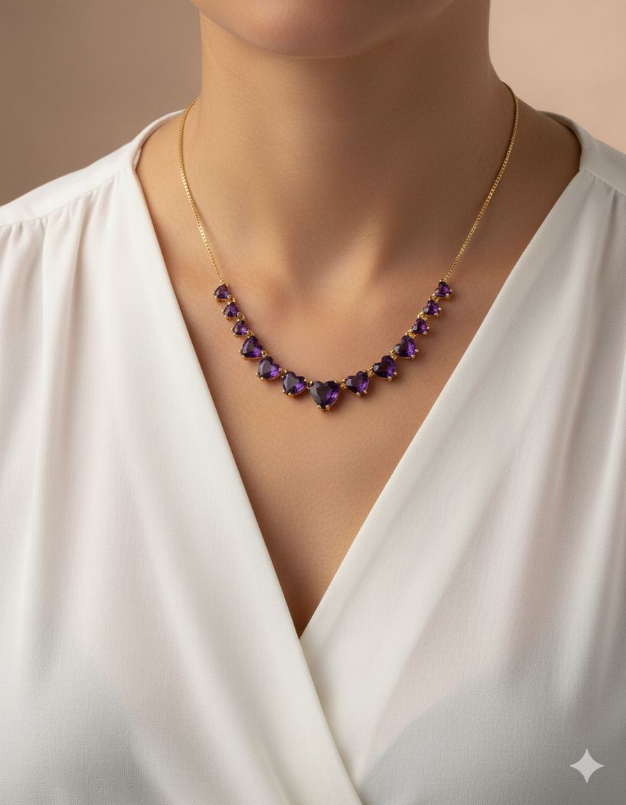 Collar con dije corazon de colores Oro Laminado