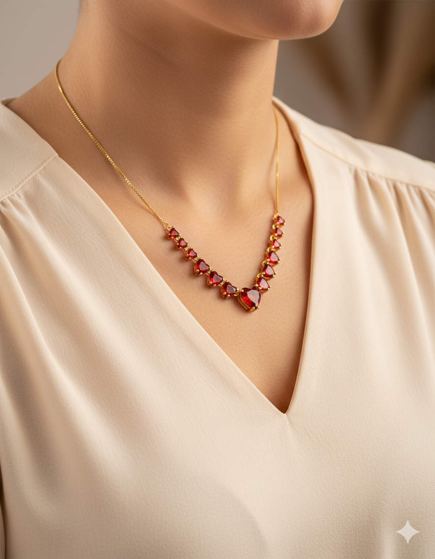 Collar con dije corazon de colores Oro Laminado
