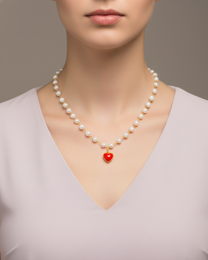 Collar de Perlas con dije de Corazón M1 - Oro laminado
