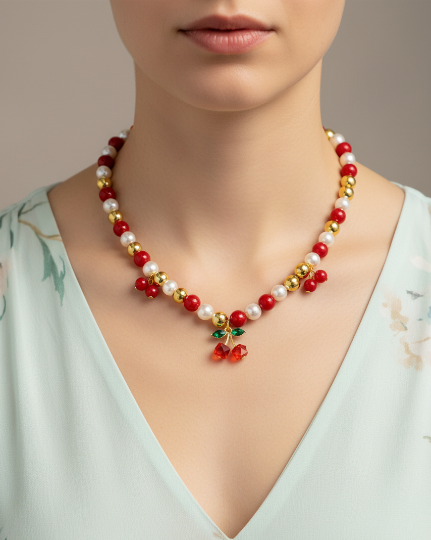 Collar de Perlas con dije de Fruta M14 - Oro laminado