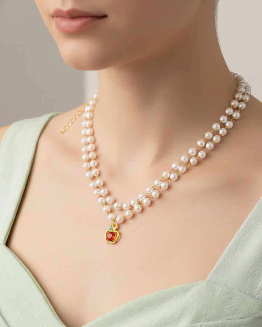 Collar de Perlas con dije de Fruta M1 - Oro laminado