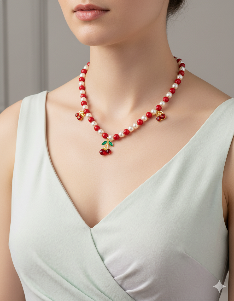Collar de Perlas con dije de Fruta M15 - Oro laminado