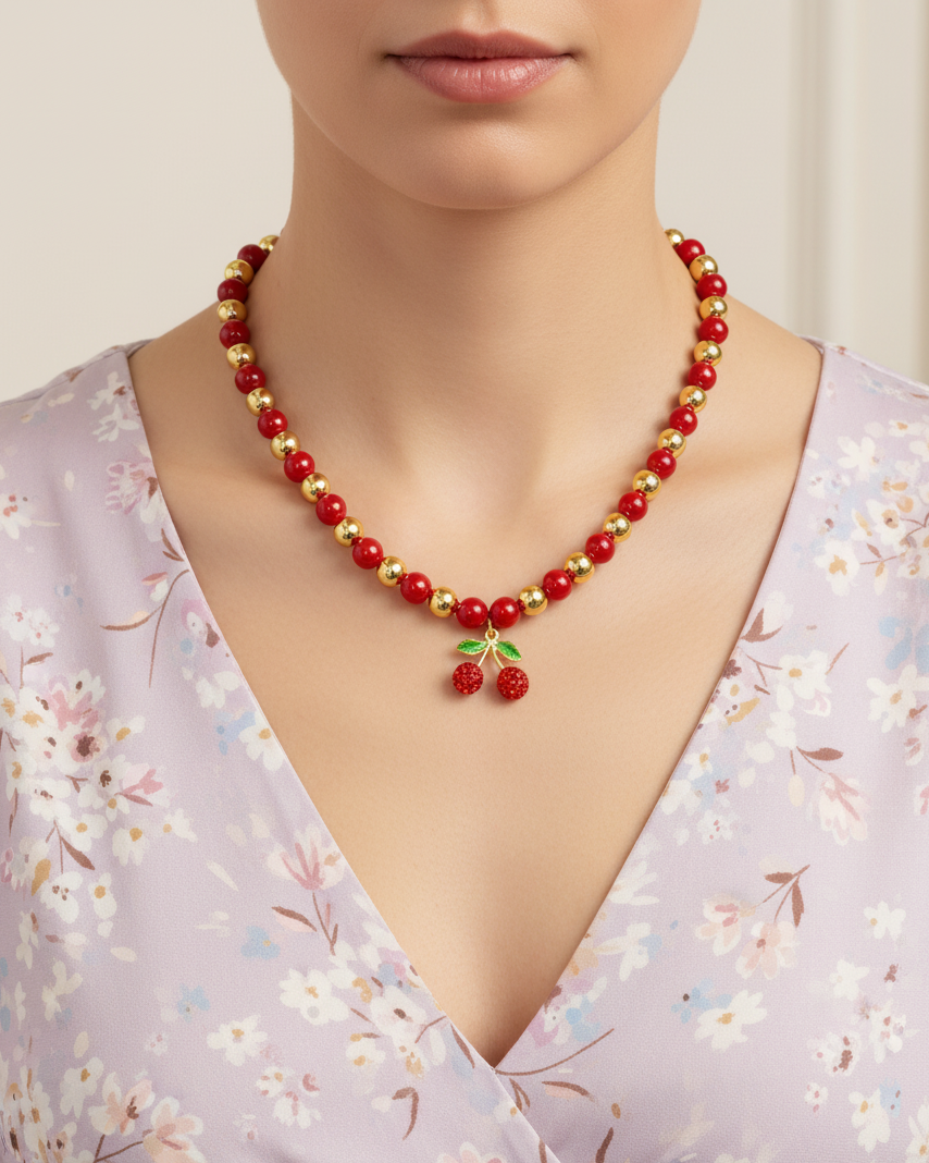Collar de Perlas con dije de Fruta M13 - Oro laminado